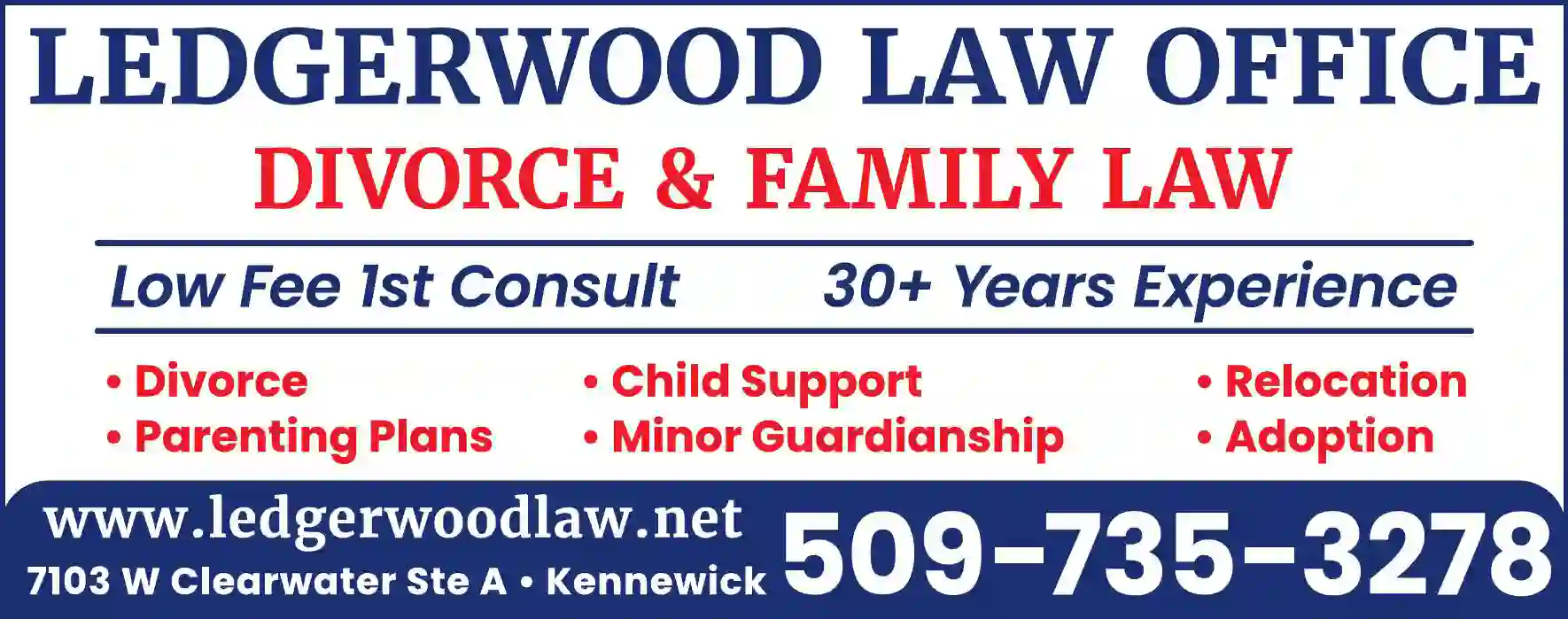 Attorneys - Divorce Adoption & Family Law print ad for Ledgerwood Law Office