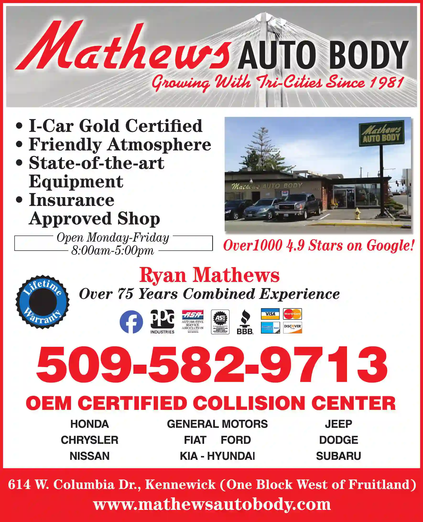 Auto Body Repair & Paint print ad for Mathews Auto Body