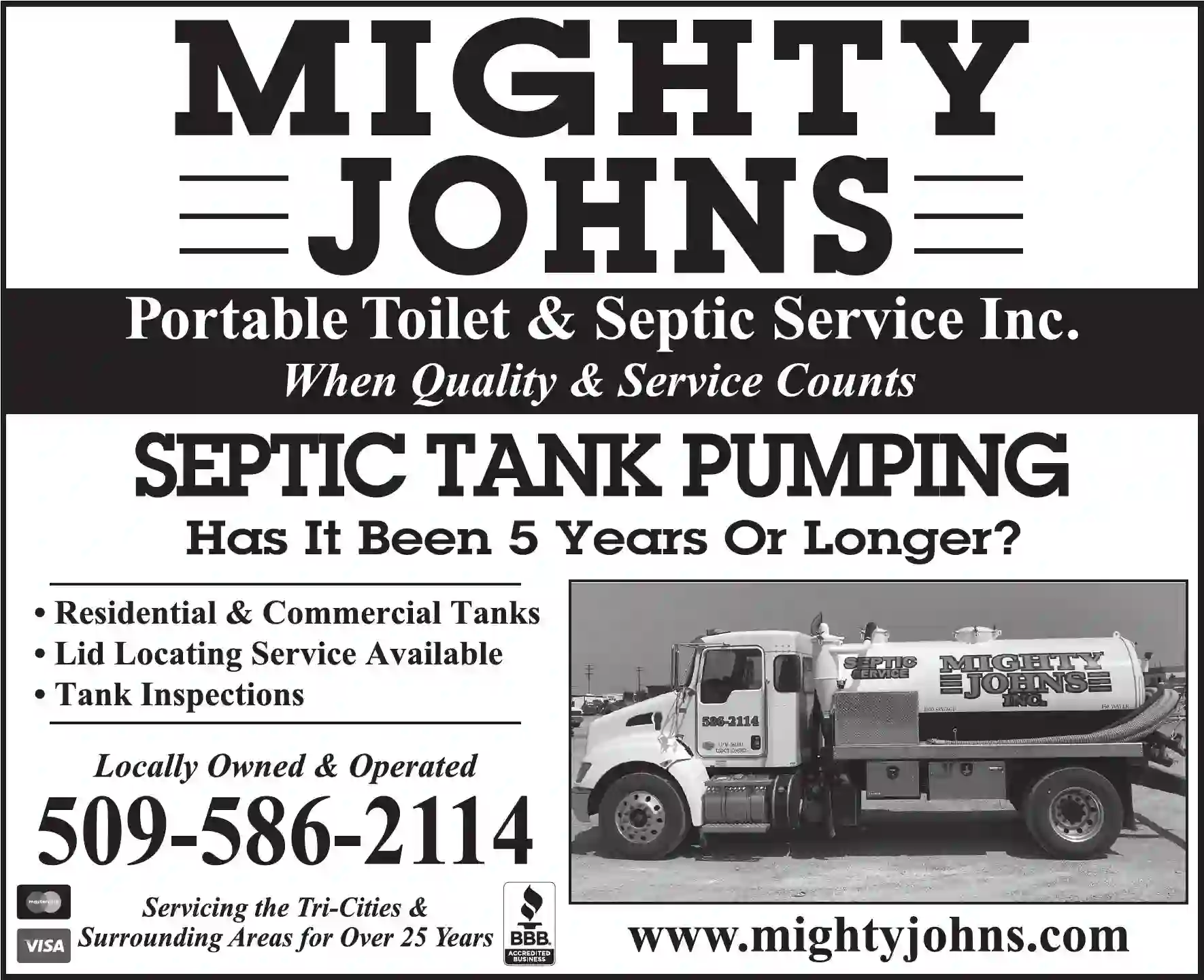 Septic Tanks & Systems - Cleaning print ad for Mighty Johns Inc