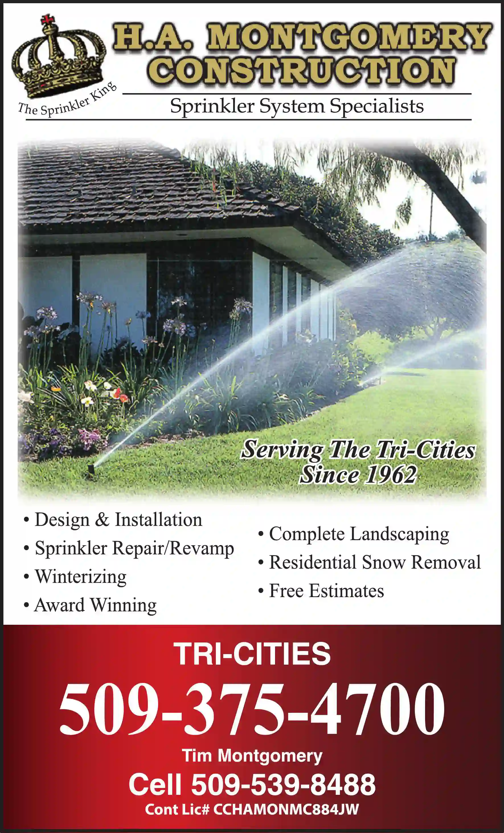 Sprinklers - Garden & Lawn print ad for H A Montgomery Construction