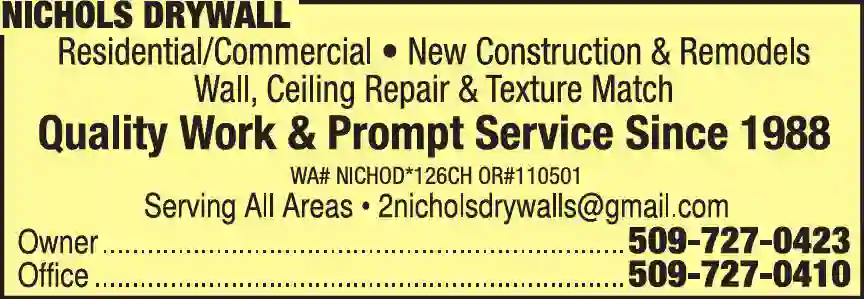 Drywall Contractors print ad for Nichols Drywall