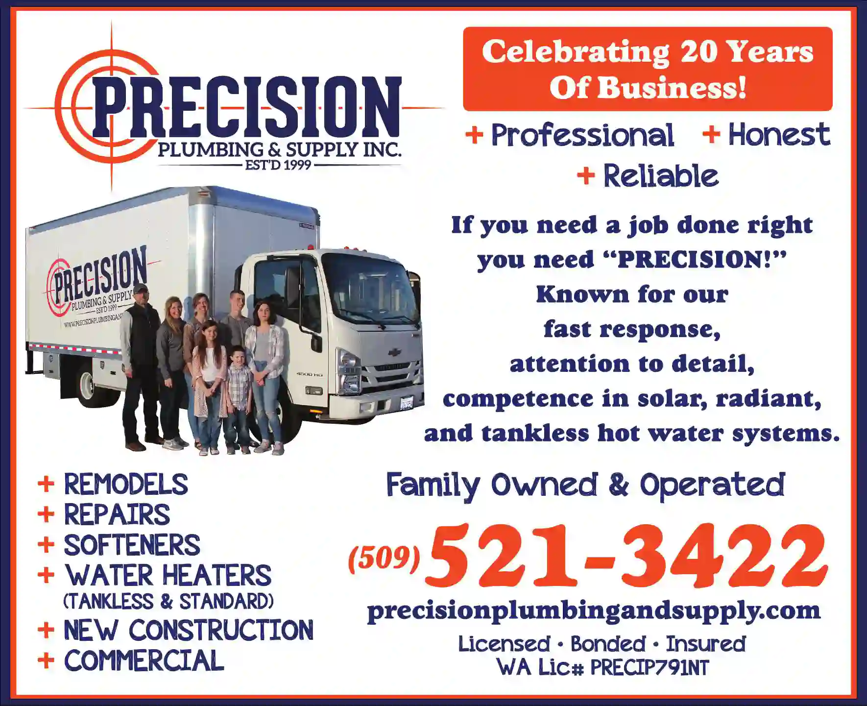 Plumbing Contractors print ad for Precision Plumbing & Supply Inc