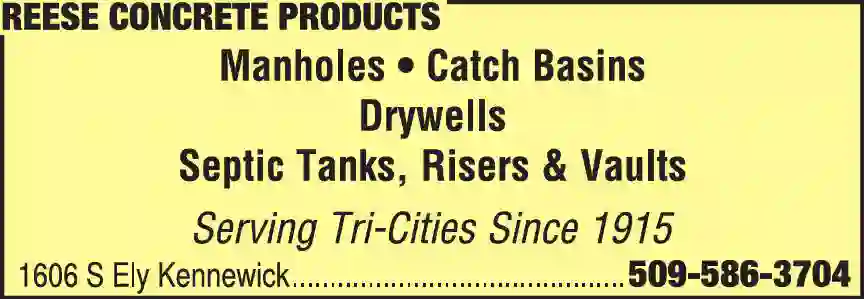 Septic Tanks & Systems - Contractors, Designers & Dealers print ad for Reese Concrete Products