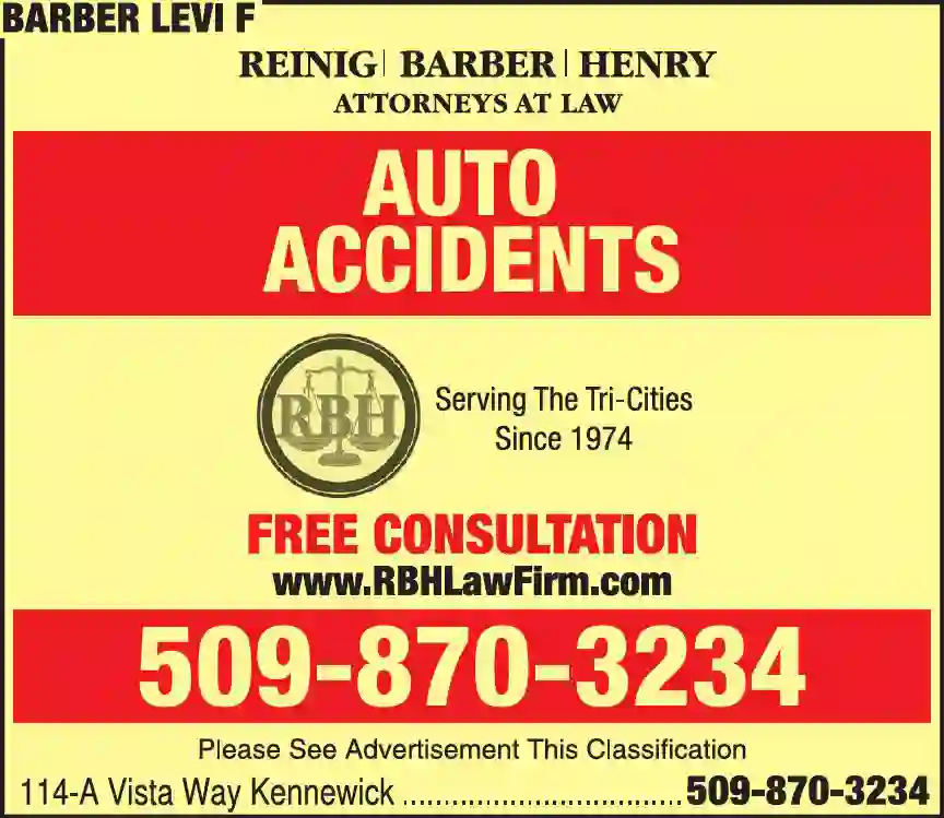 Attorneys - Accidents - Personal Injury - Property Damage print ad for Barber Levi F