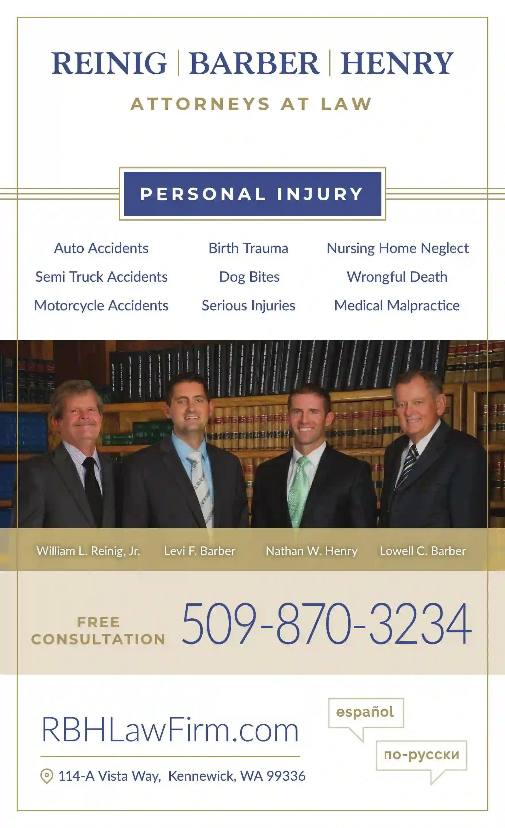 Attorneys - Accidents - Personal Injury - Property Damage print ad for Reinig Barber & Henry