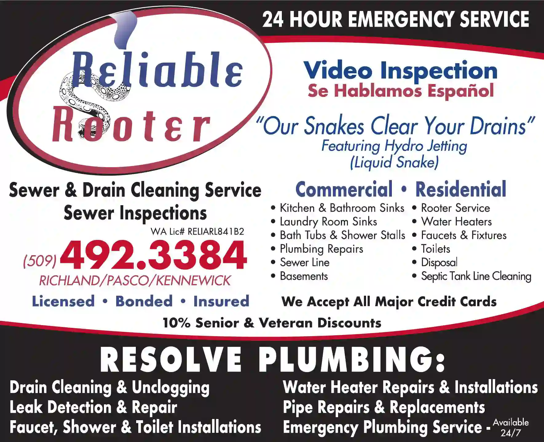 Plumbing Contractors print ad for Reliable Rooter