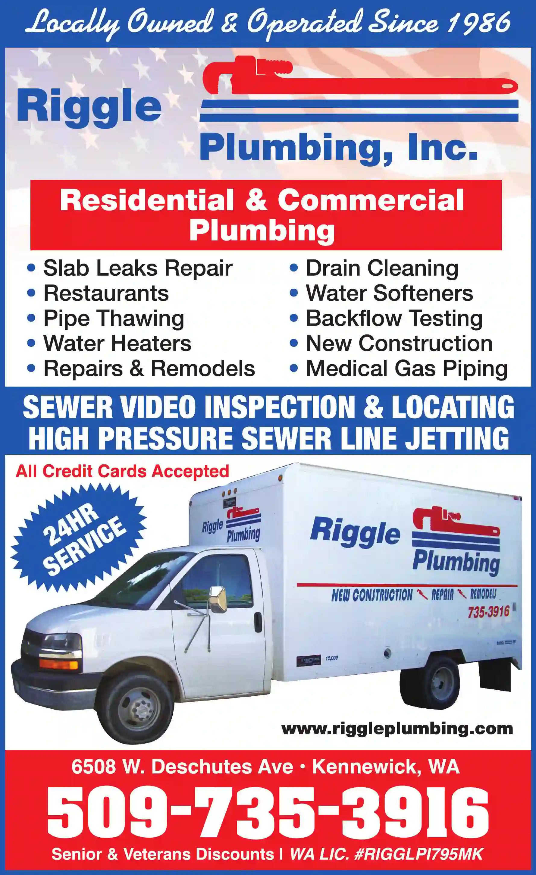 Plumbing Contractors print ad for Riggle Plumbing Inc