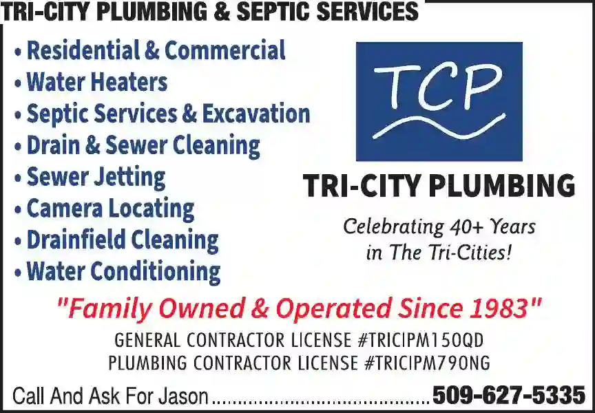 Septic Tanks & Systems - Contractors, Designers & Dealers print ad for Tri-City Plumbing & Septic Services