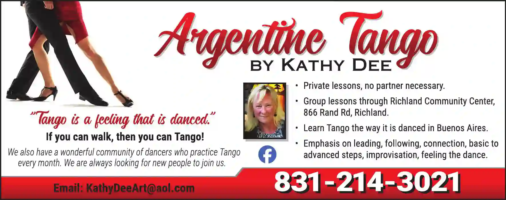 Dance Instruction - Ballet, Tap, Jazz Etc print ad for Argentine Tango