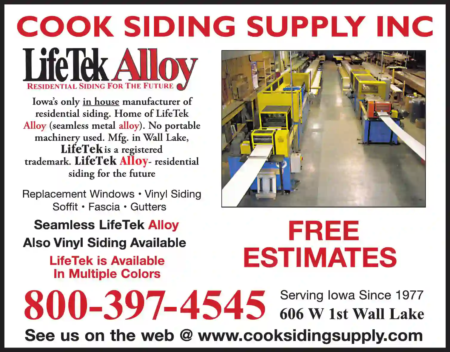 Siding Contractors print ad for Cook Siding Supply Inc