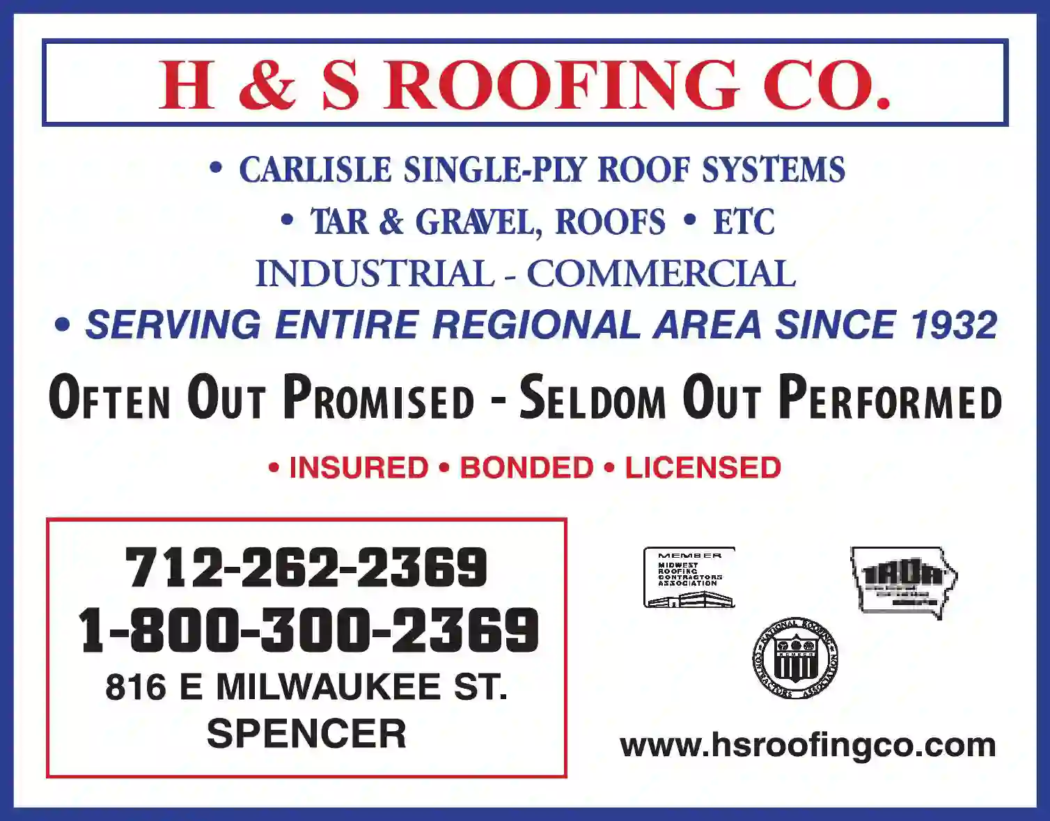 Roofing Contractors print ad for H & S Roofing Co