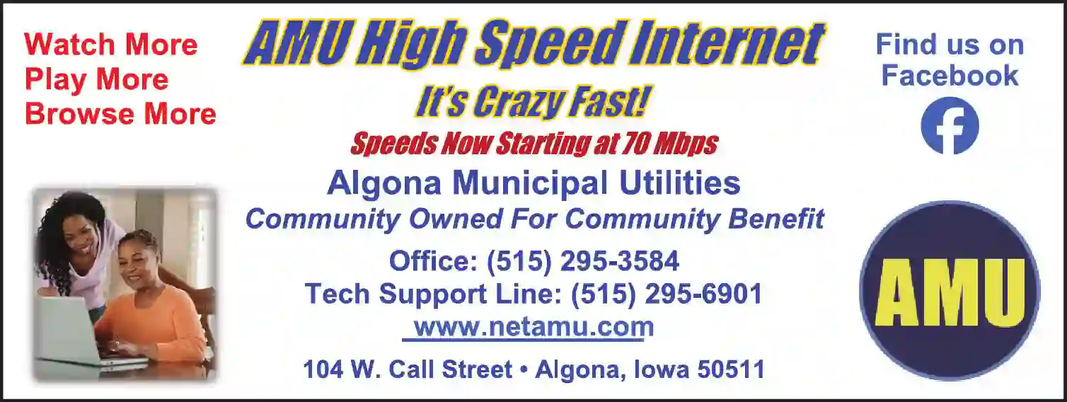 Internet Service Providers print ad for Algona Municipal Utilities