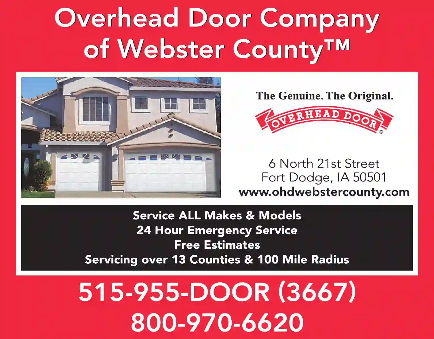 Garage Doors & Openers print ad for Overhead Door Of Webster County