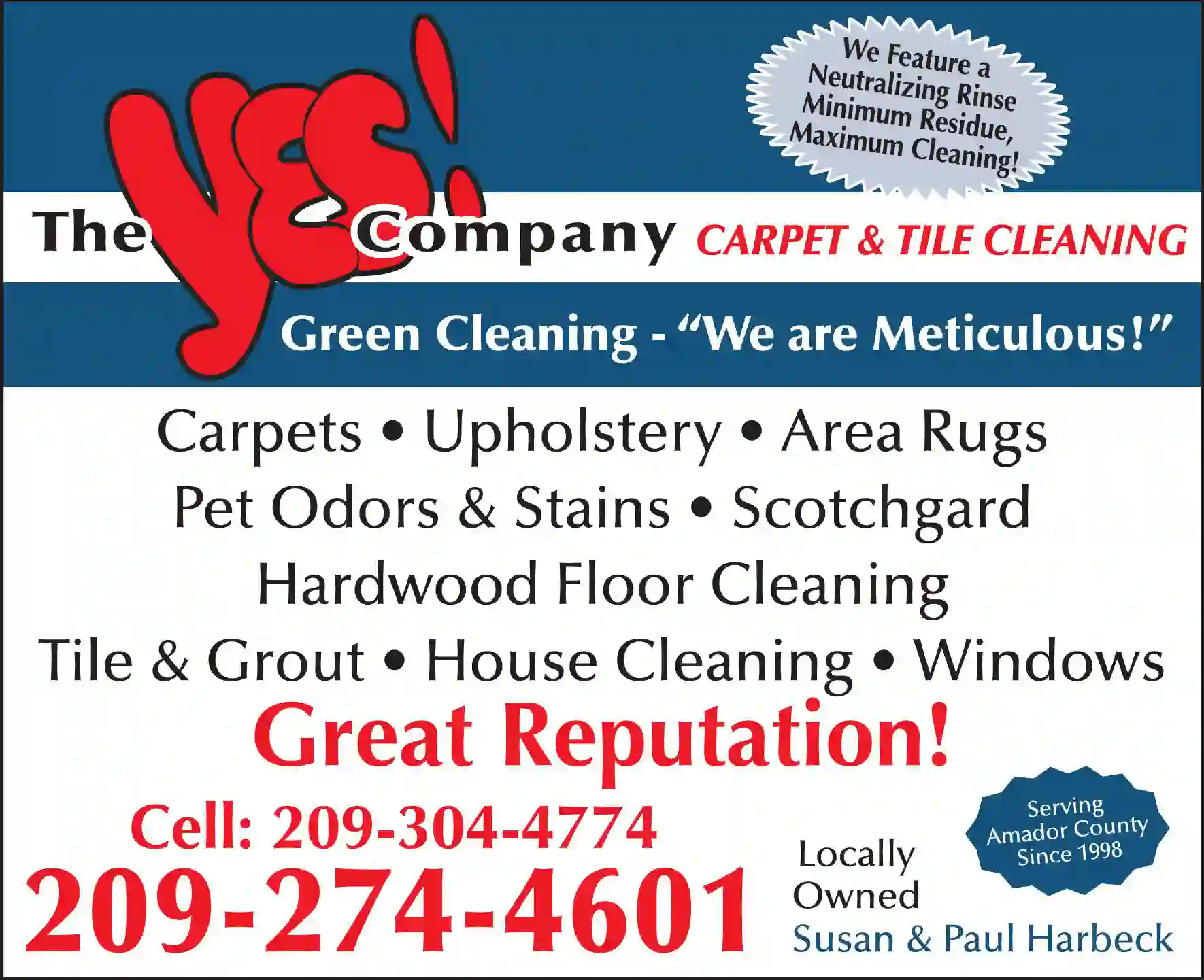 Carpet Rug & Upholstery Cleaners print ad for The Yes Company
