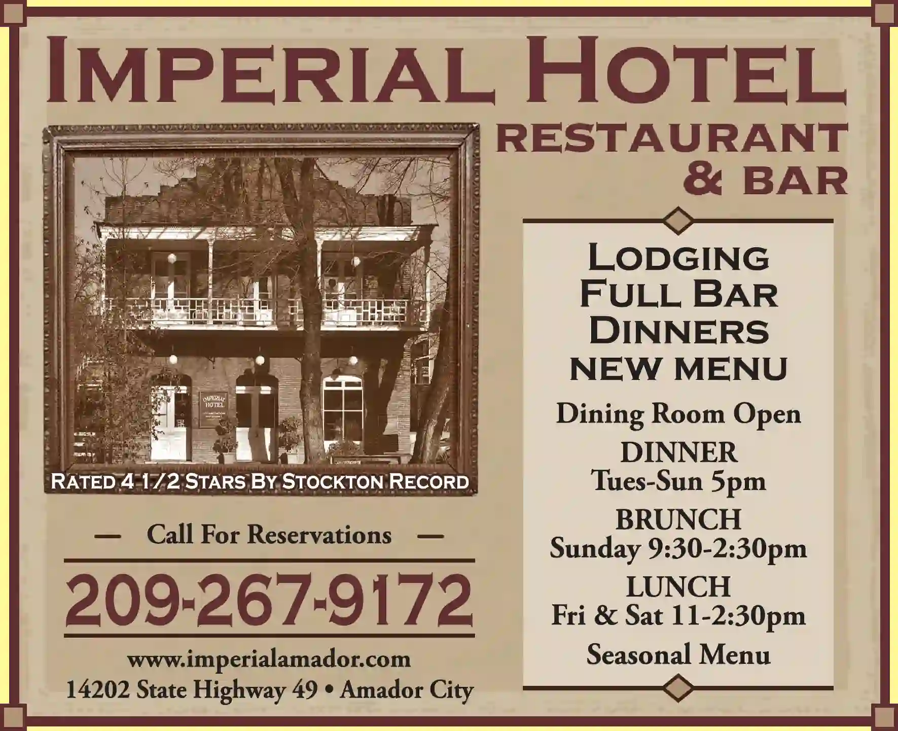 Restaurants print ad for Imperial Hotel Restaurant