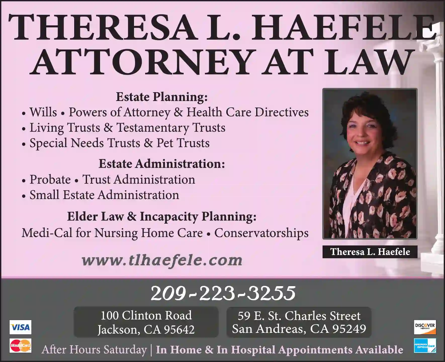 Attorneys print ad for Haefele Theresa L Attorney At Law