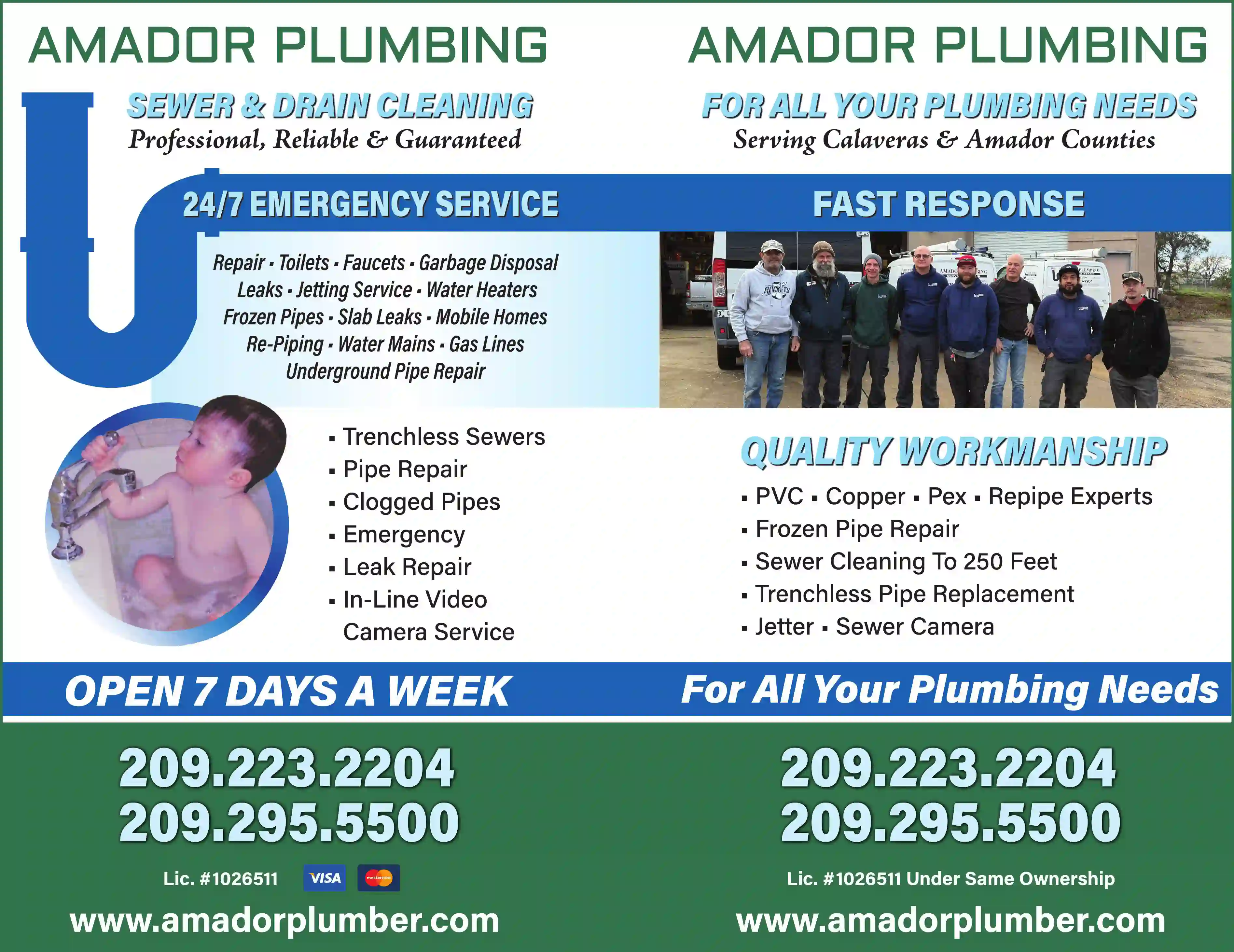 Plumbing Contractors print ad for Amador Plumbing