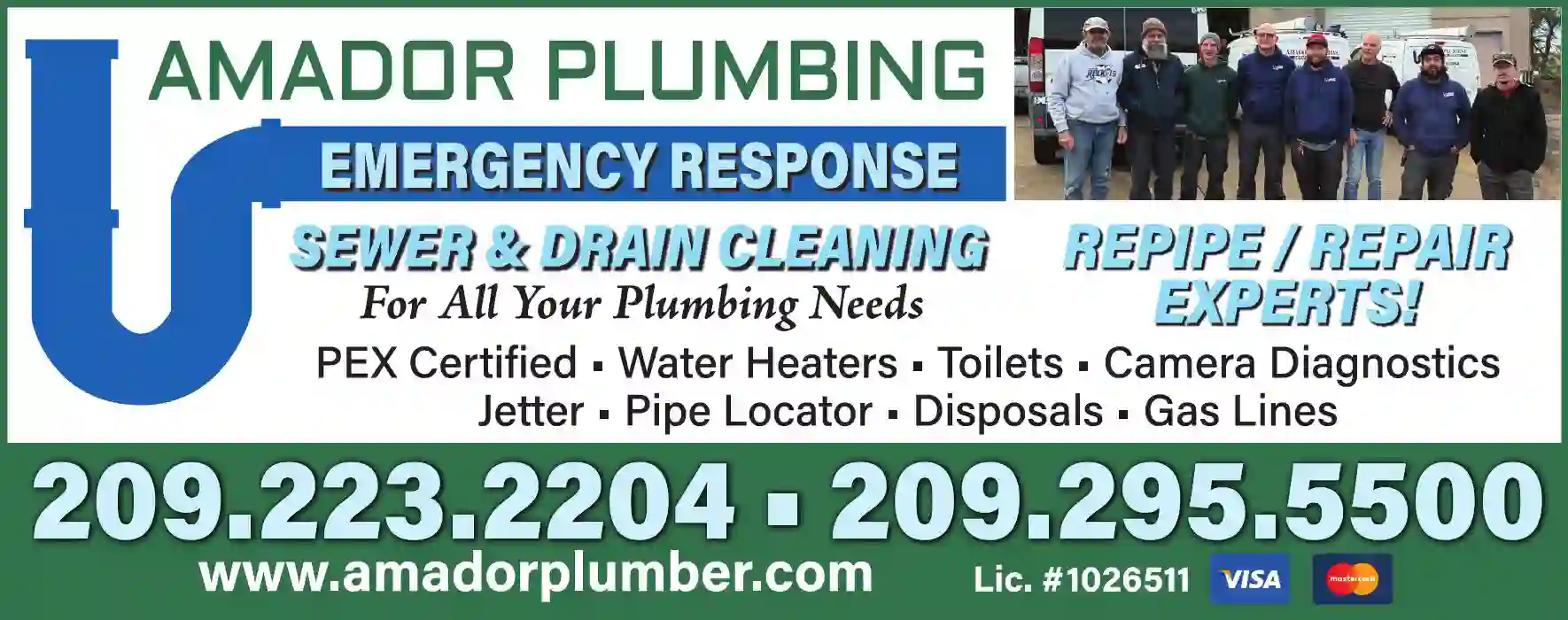 Sewer Contractors & Cleaners print ad for Amador Plumbing