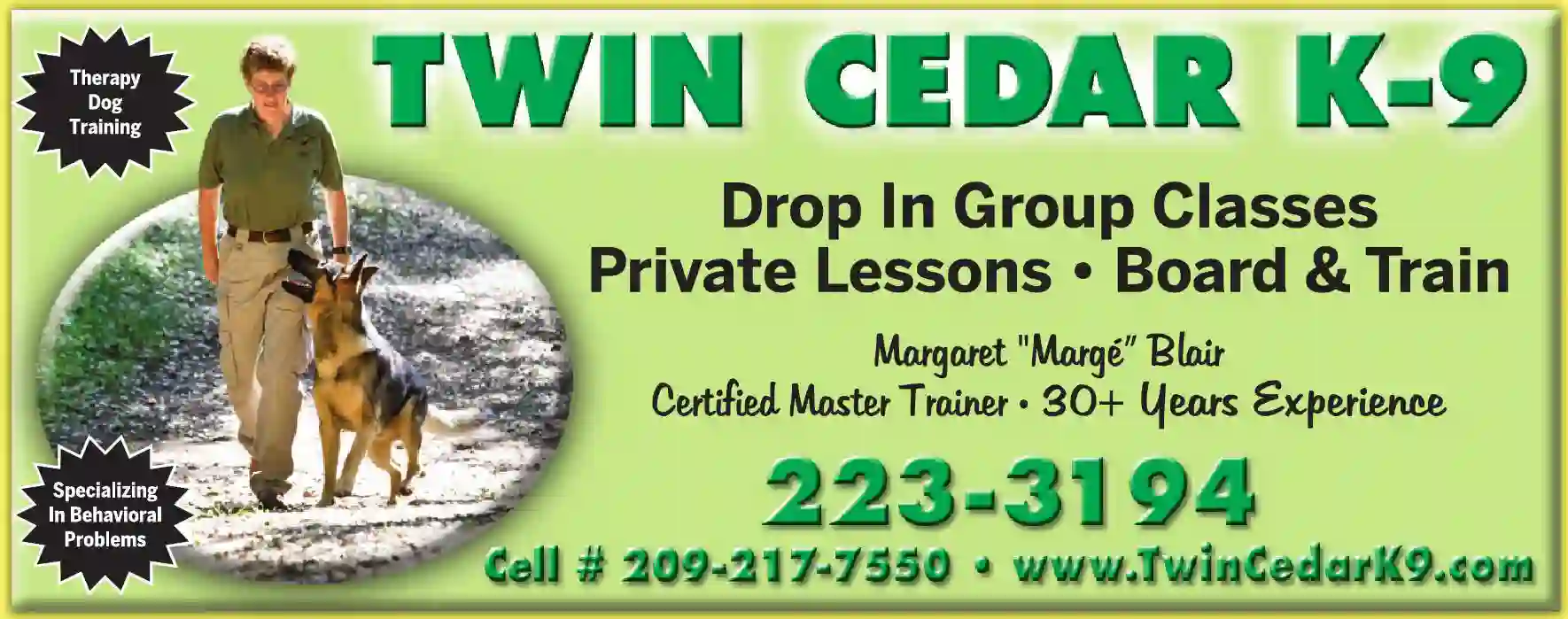 Dog Training print ad for Twin Cedar K-9