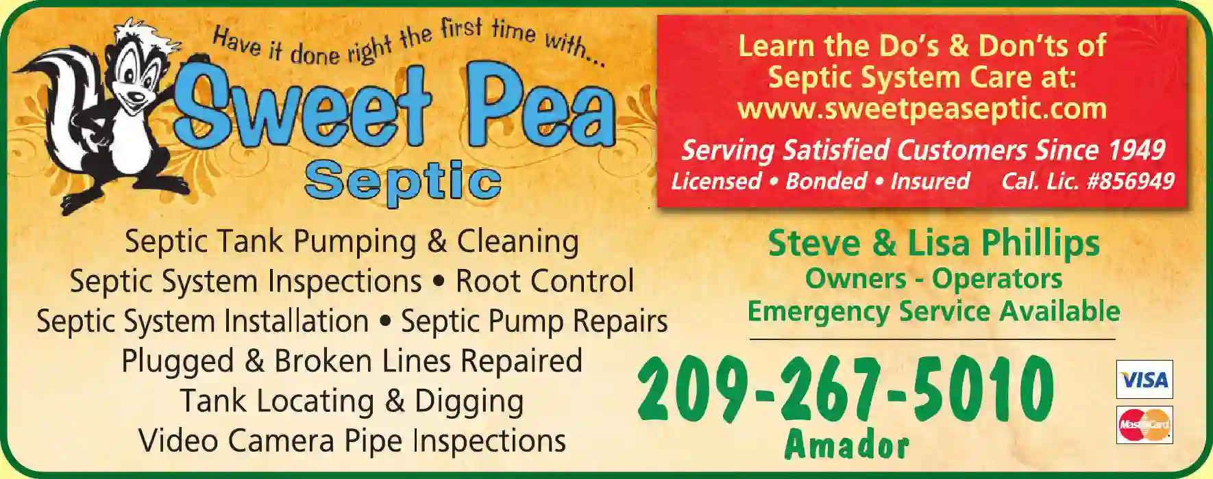 Septic Tanks & Systems - Cleaning print ad for Sweet Pea Septic