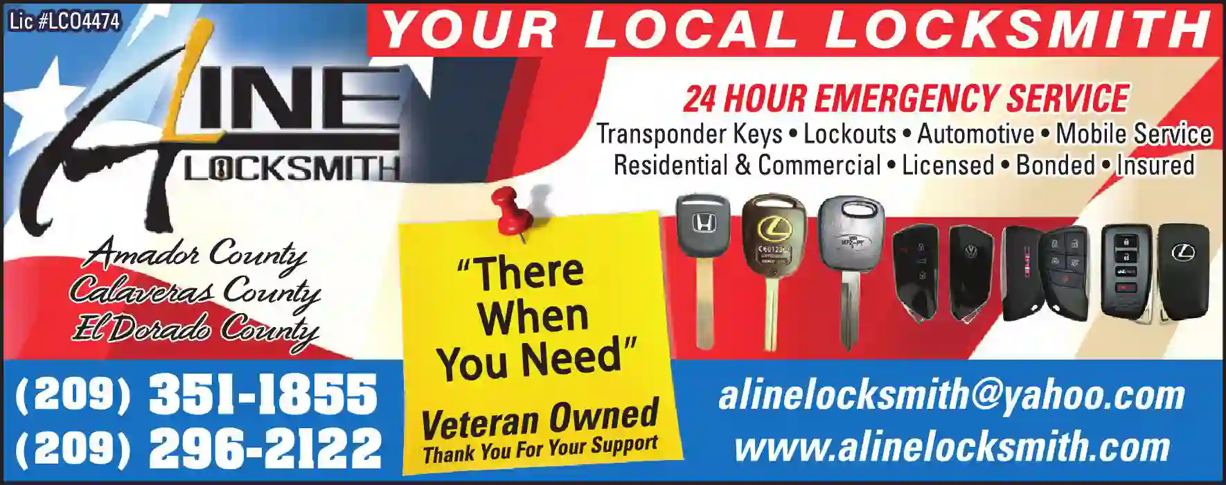 Locks & Locksmiths print ad for A-Line Locksmith