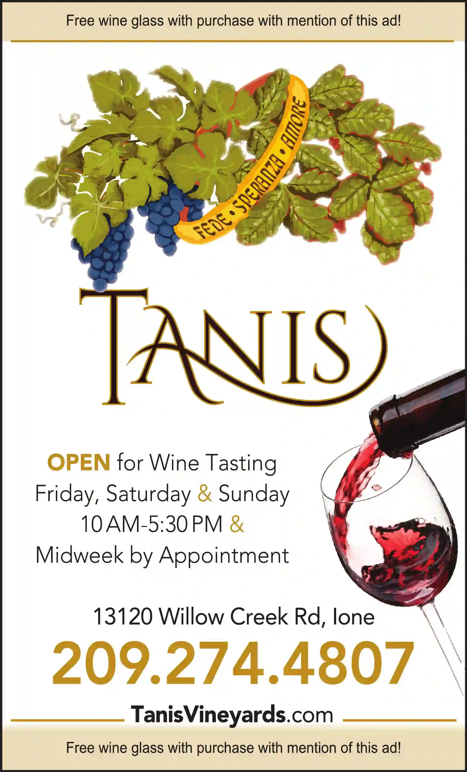 Wineries print ad for Tanis Vineyards