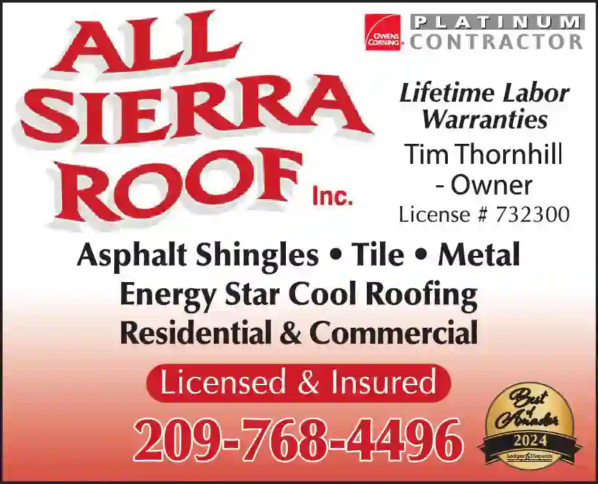 Roofing Contractors print ad for All Sierra Roof Inc