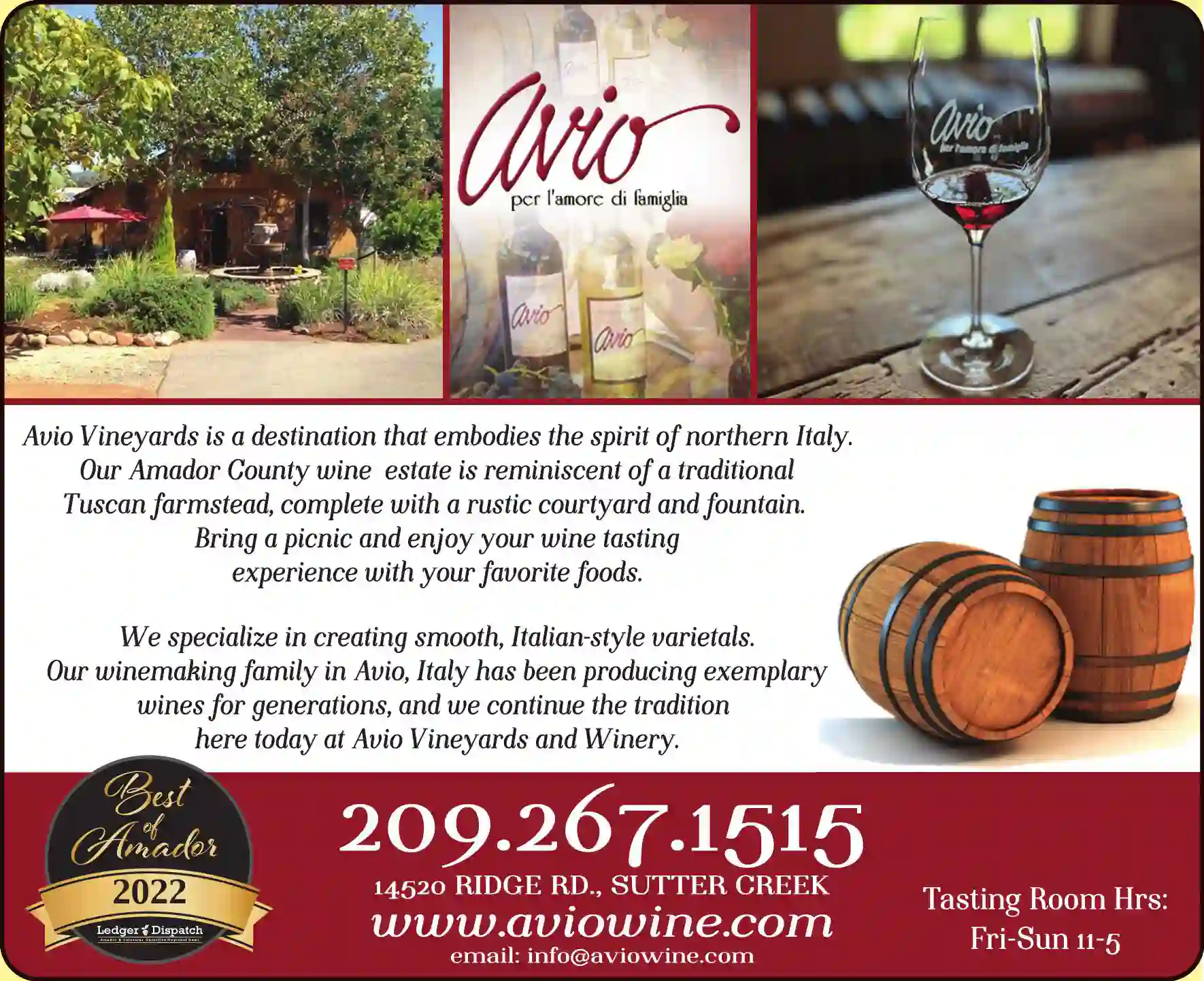 Wineries print ad for Avio Vineyards
