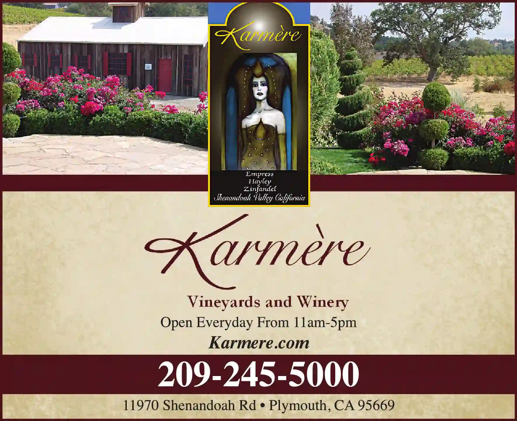 Wineries print ad for Karmere Vineyards & Winery