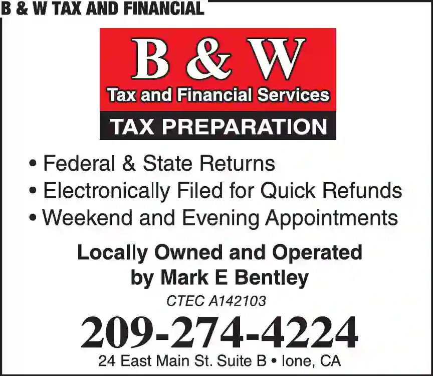 Tax Return Preparation print ad for B & W Tax & Financial