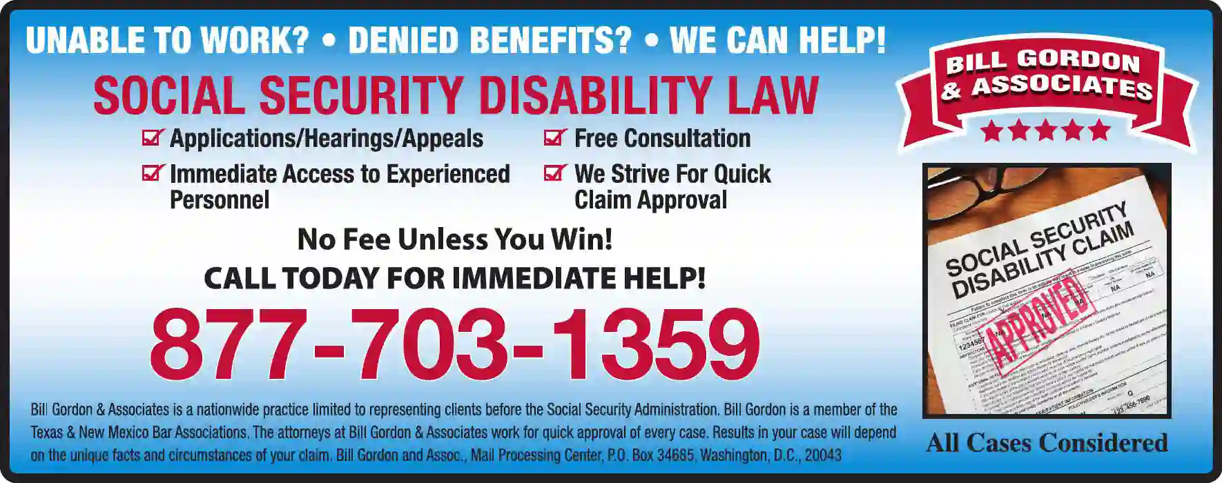 Attorneys print ad for Bill Gordon & Associates