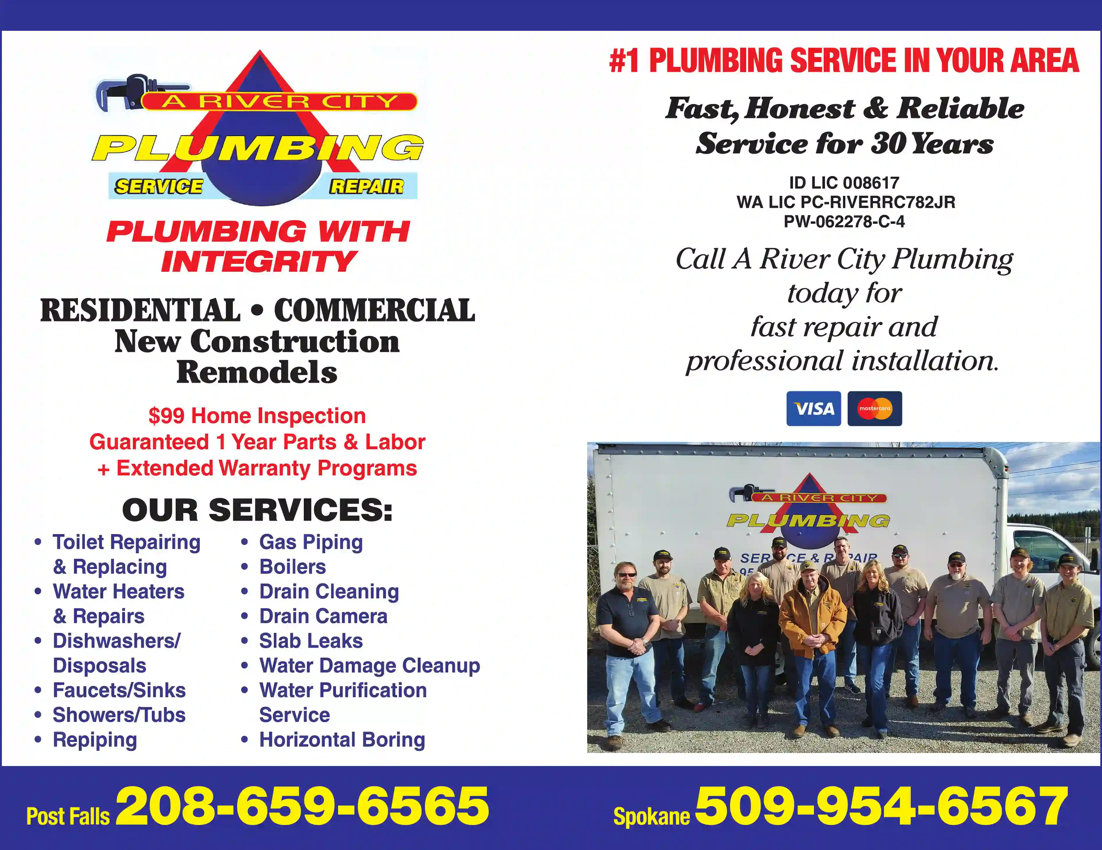 Plumbing Contractors print ad for A River City Plumbing Service