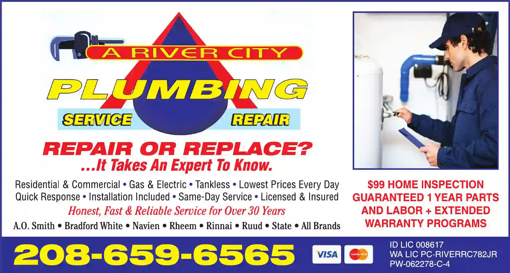 Water Heaters - Service & Repair print ad for A River City Plumbing Service