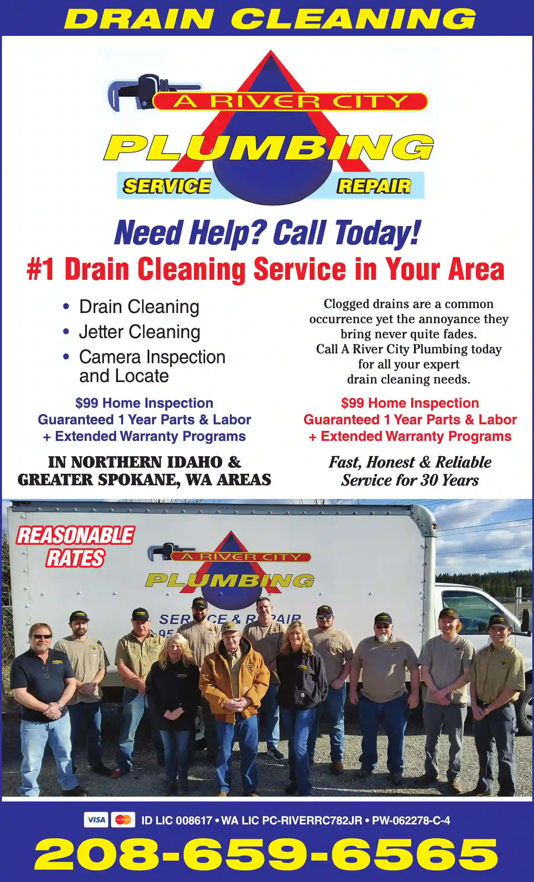 Plumbing Drains & Sewer Cleaning print ad for A River City Plumbing Service