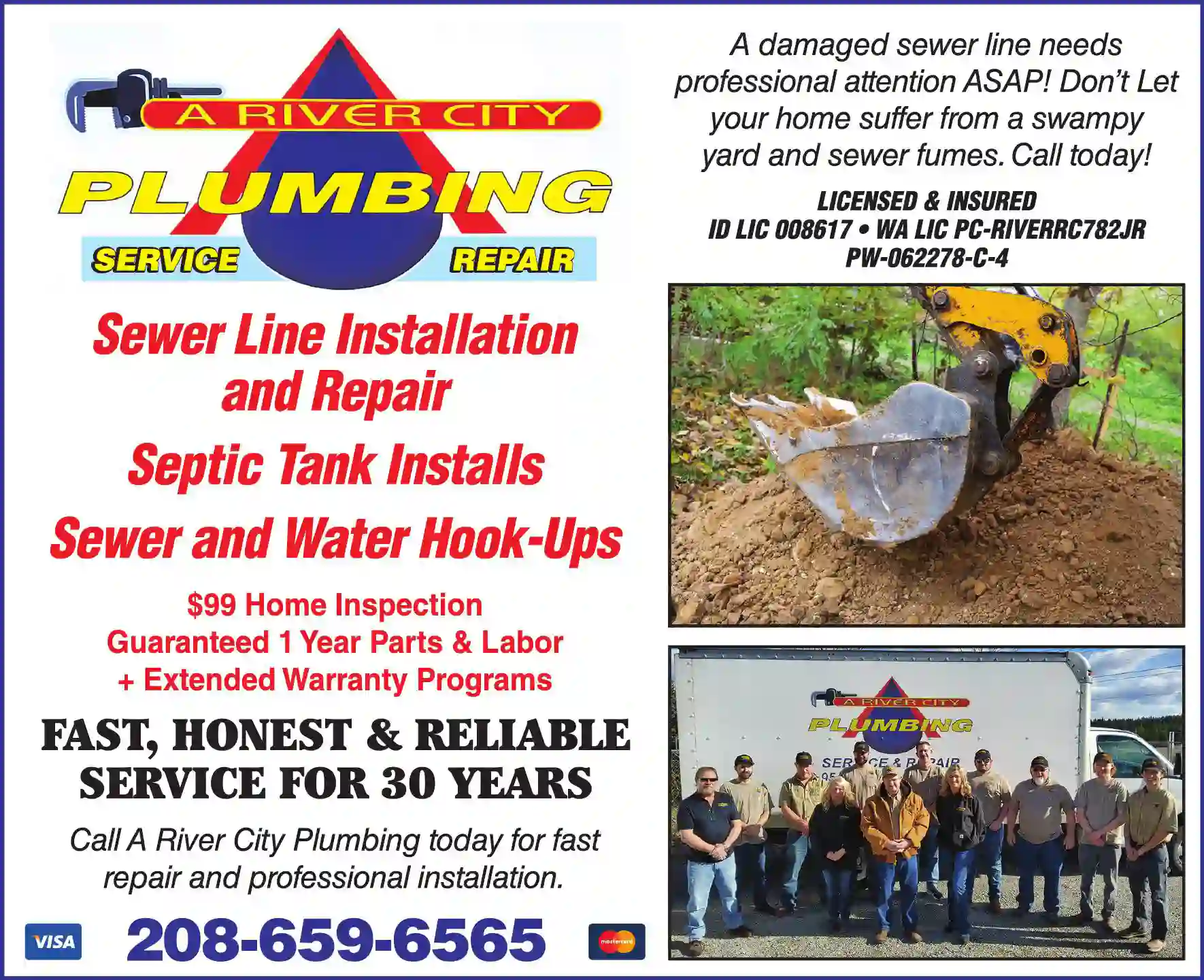 Water Main & Works Contractors print ad for A River City Plumbing Service
