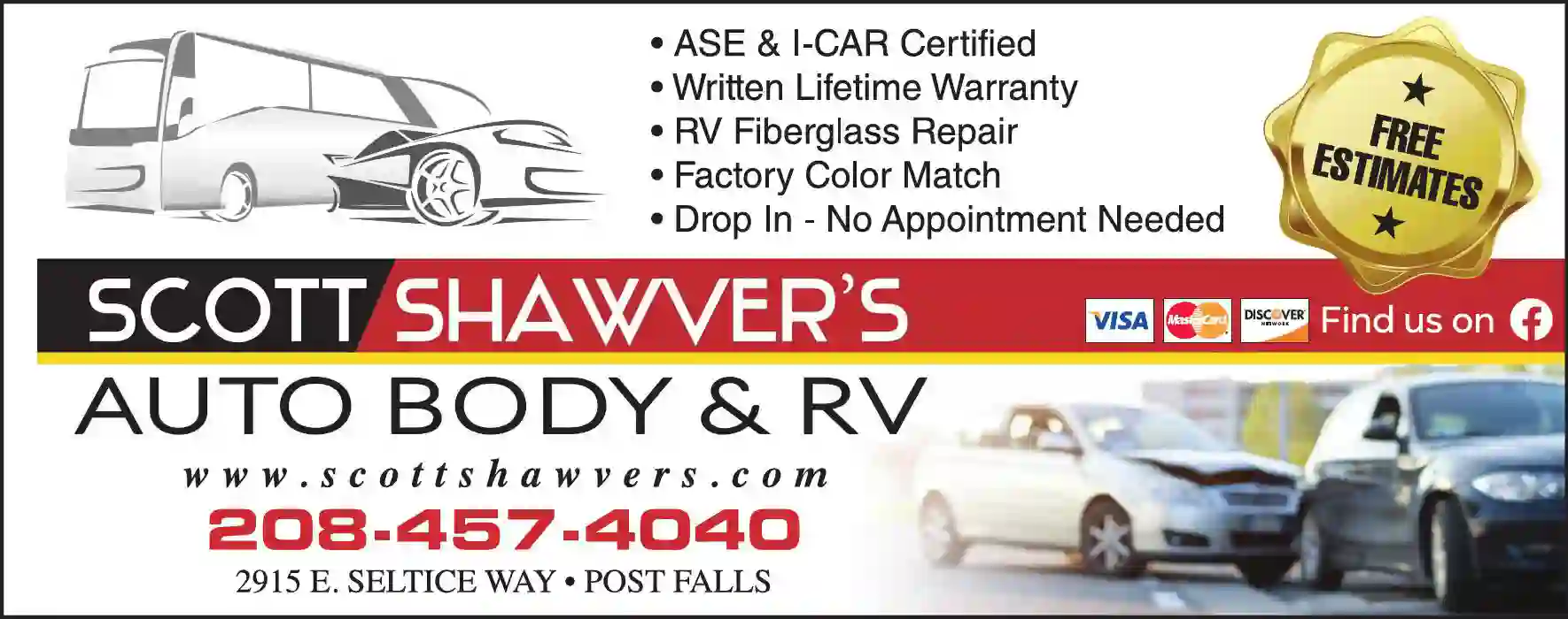 Auto Body Repair & Paint print ad for Scott Shawver's Auto Body & RV