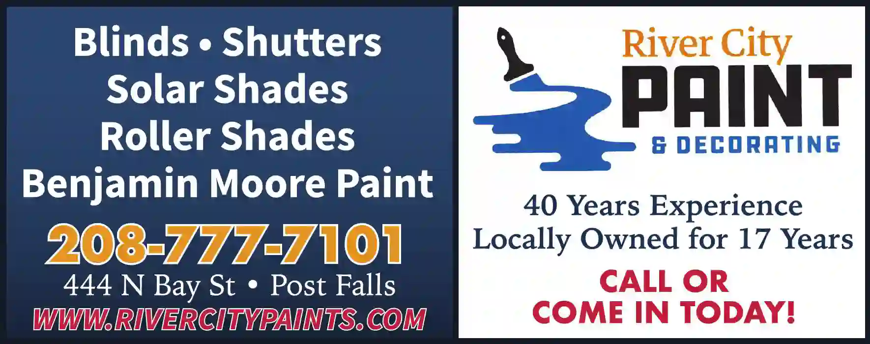 Blinds - Mini & Vertical print ad for River City Paint & Decorating
