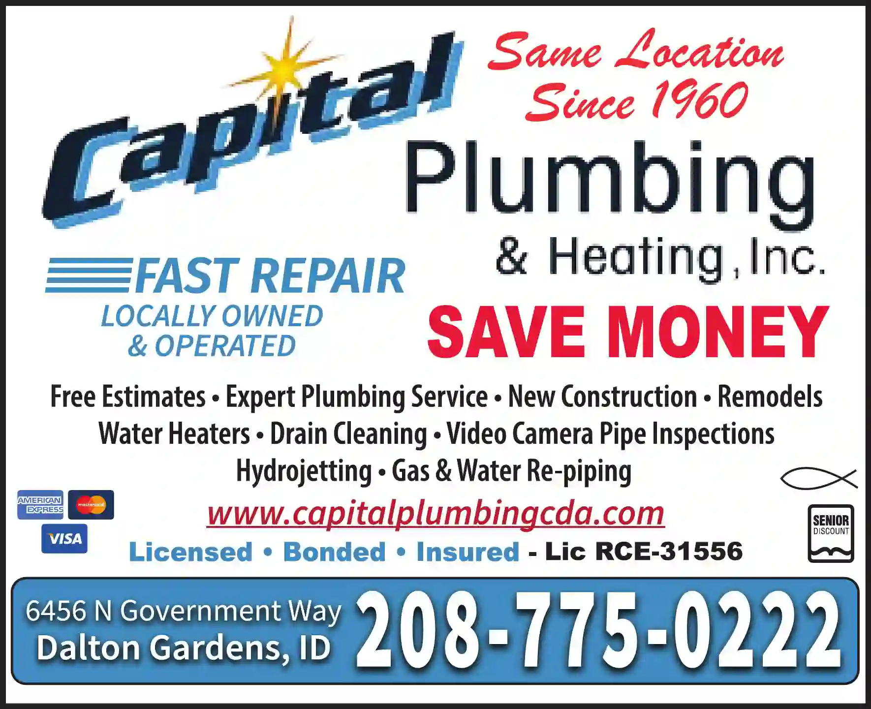 Plumbing Contractors print ad for Capital Plumbing & Heating Inc