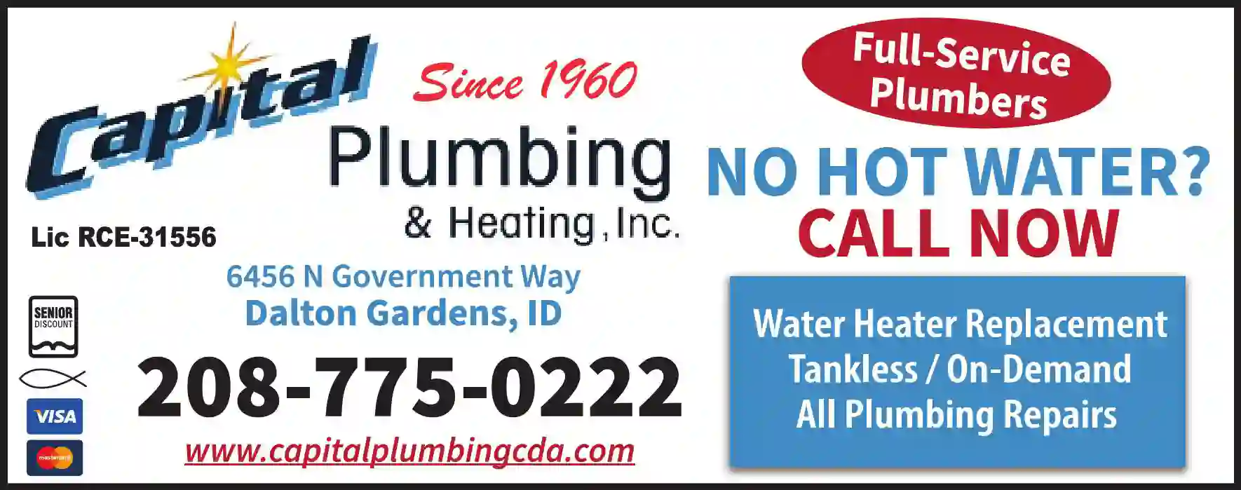 Water Heaters - Repair print ad for Capital Plumbing & Heating Inc