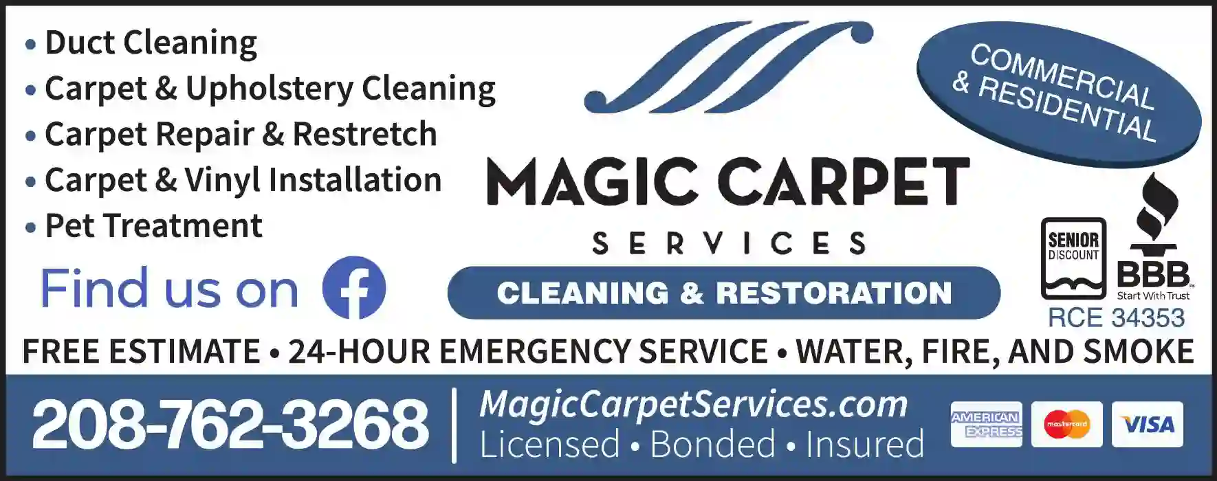 Carpet & Upholstery Cleaners print ad for Magic Carpet Services