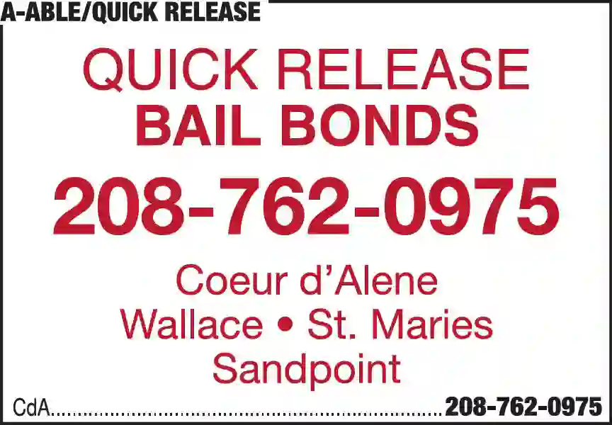 Bail Bonds print ad for A-Able/Quick Release