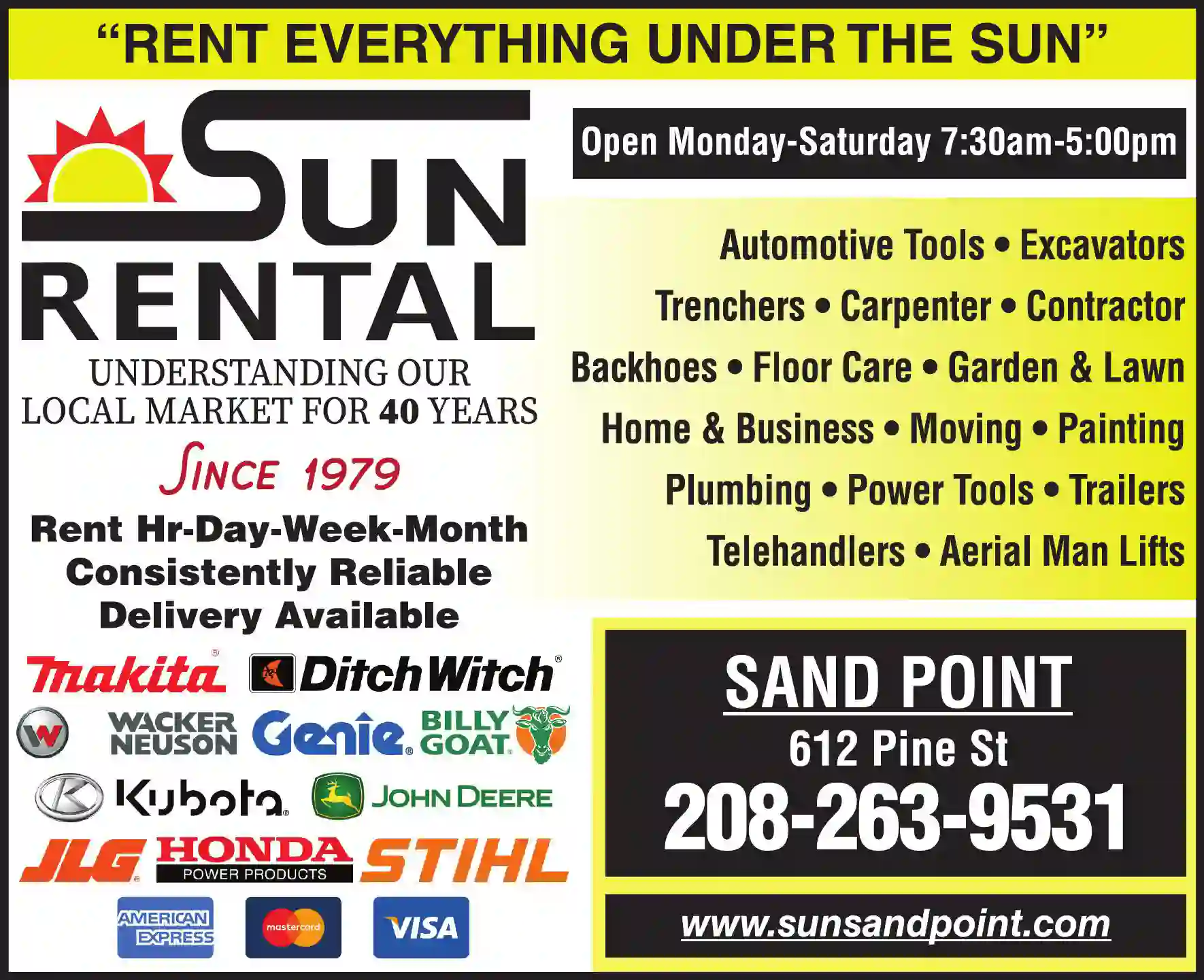 Rental Service Stores print ad for Sun Rental Center - Sandpoint