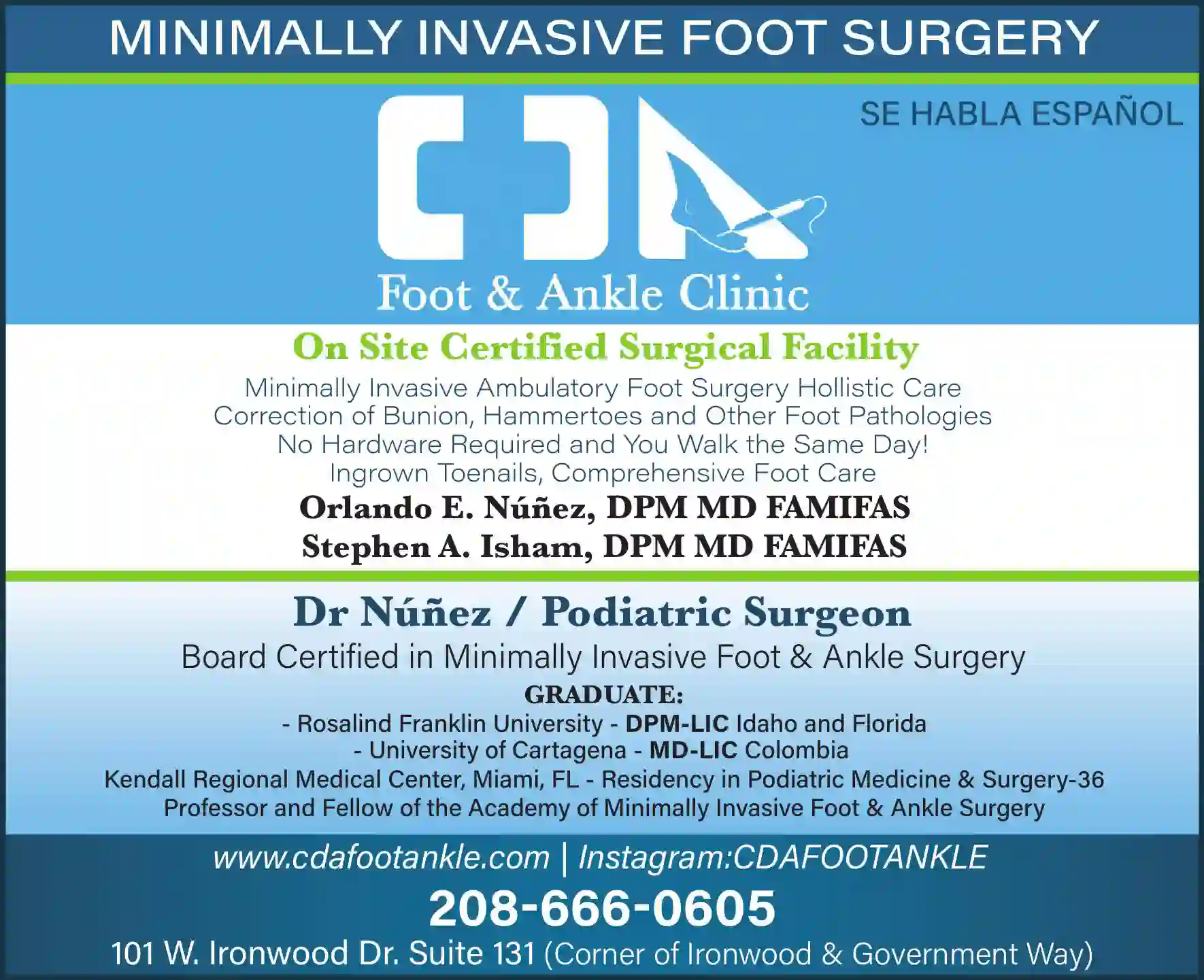 Physicians & Surgeons - Podiatric (DPM) print ad for CDA Foot & Ankle Clinic