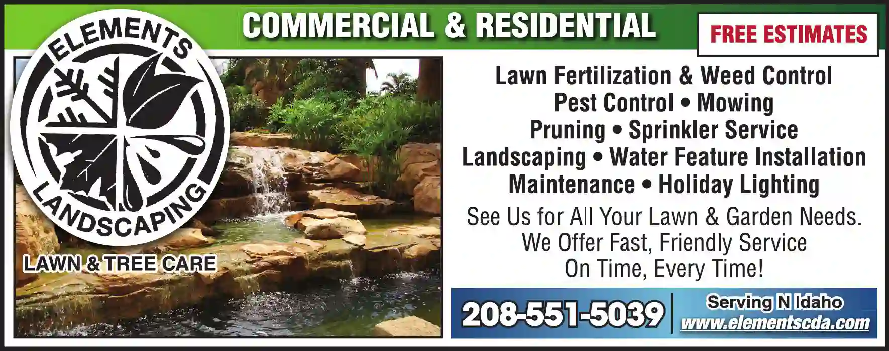 Lawn & Grounds Maintenance print ad for Elements Landscaping