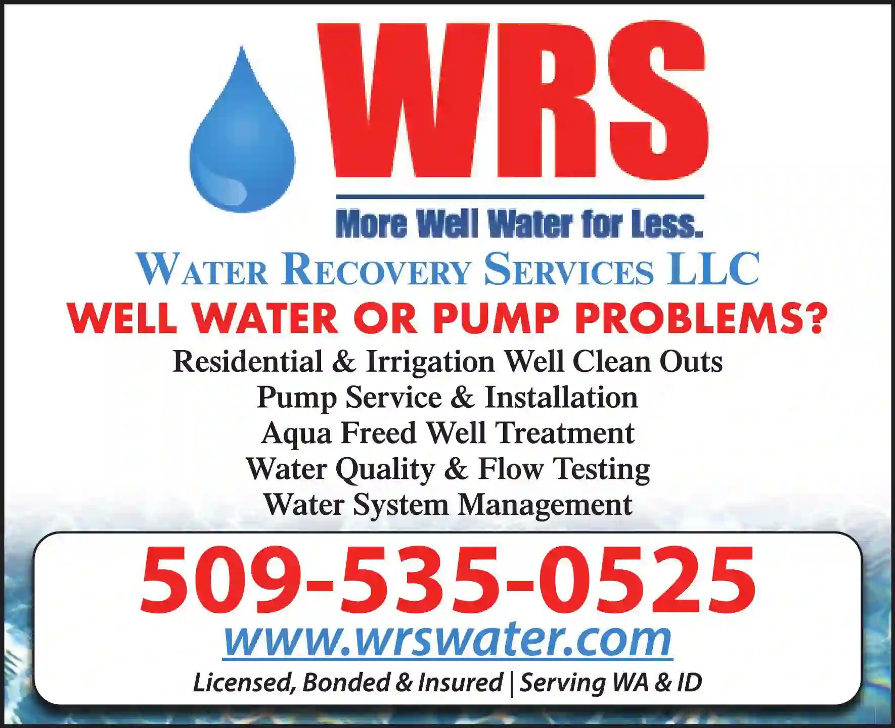 Pumps - Service & Repair print ad for Water Recovery Services LLC