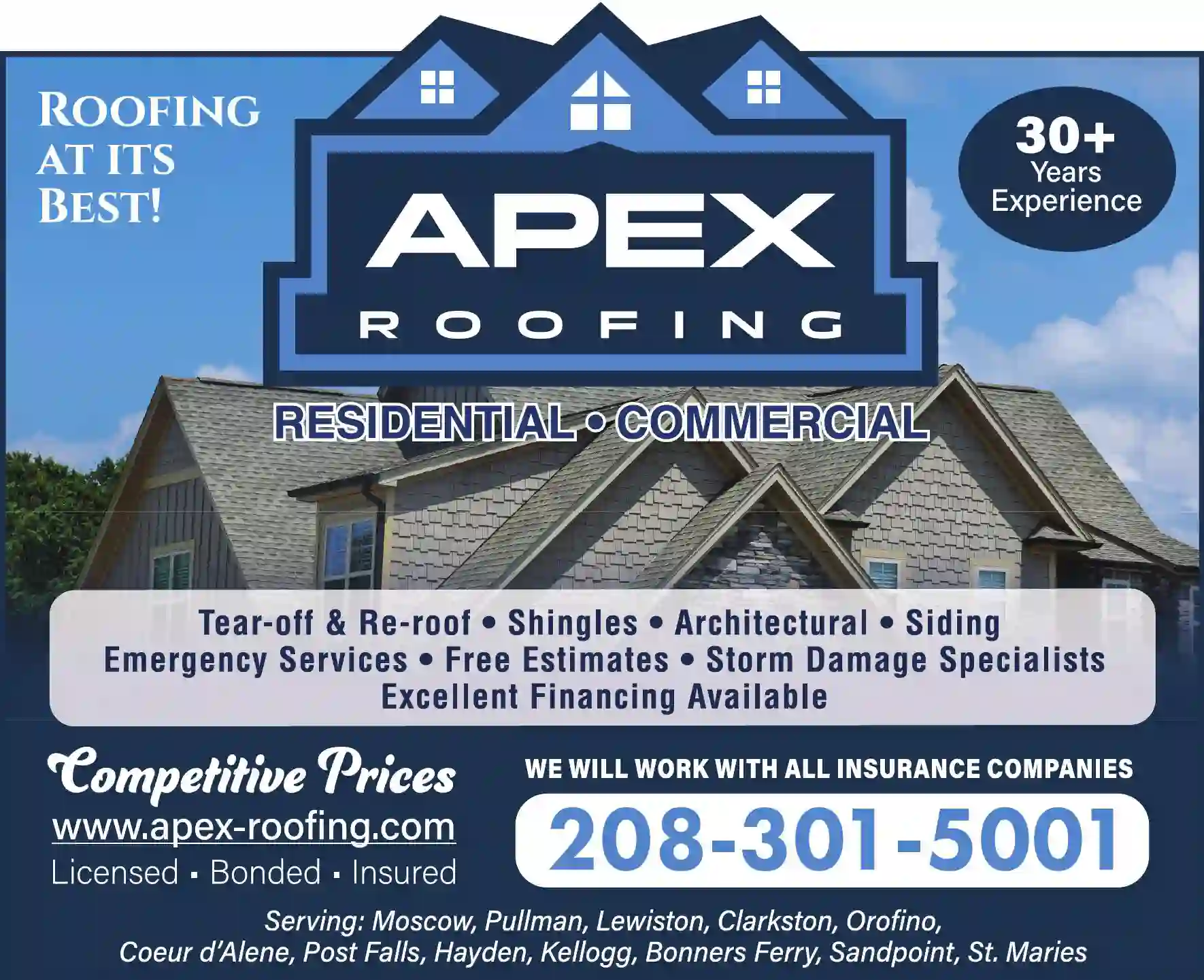 Roofing Contractors print ad for Apex Roofing