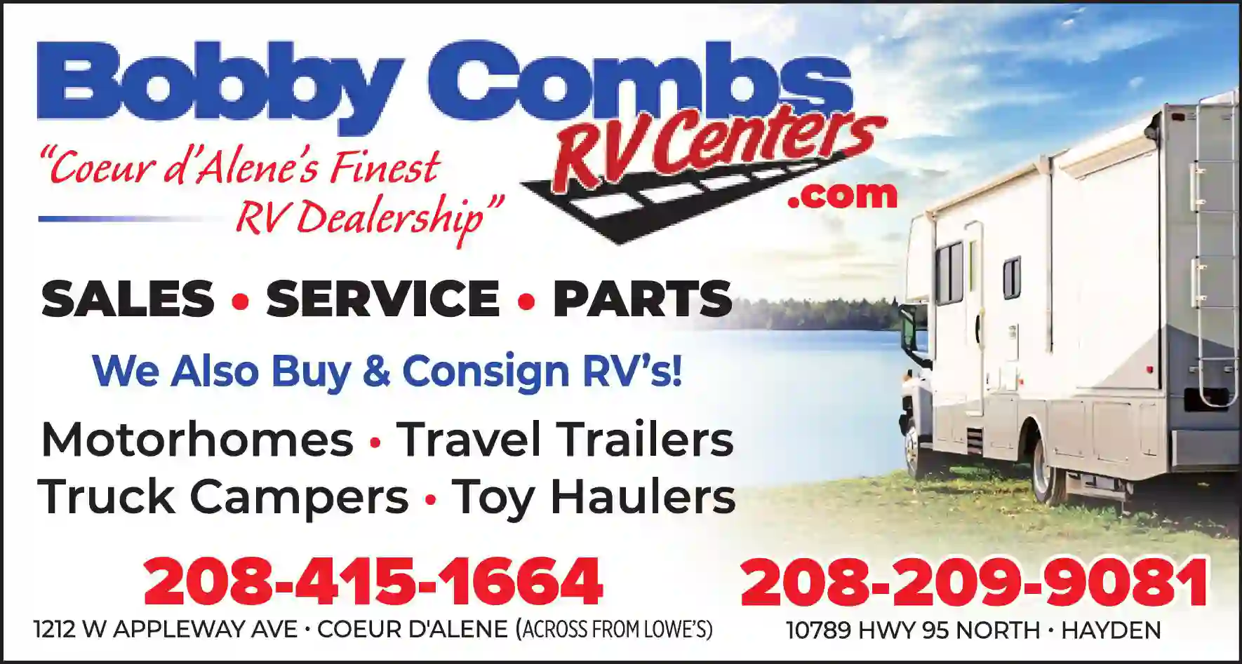 Recreational Vehicles - Dealers print ad for Bobby Combs RV Center