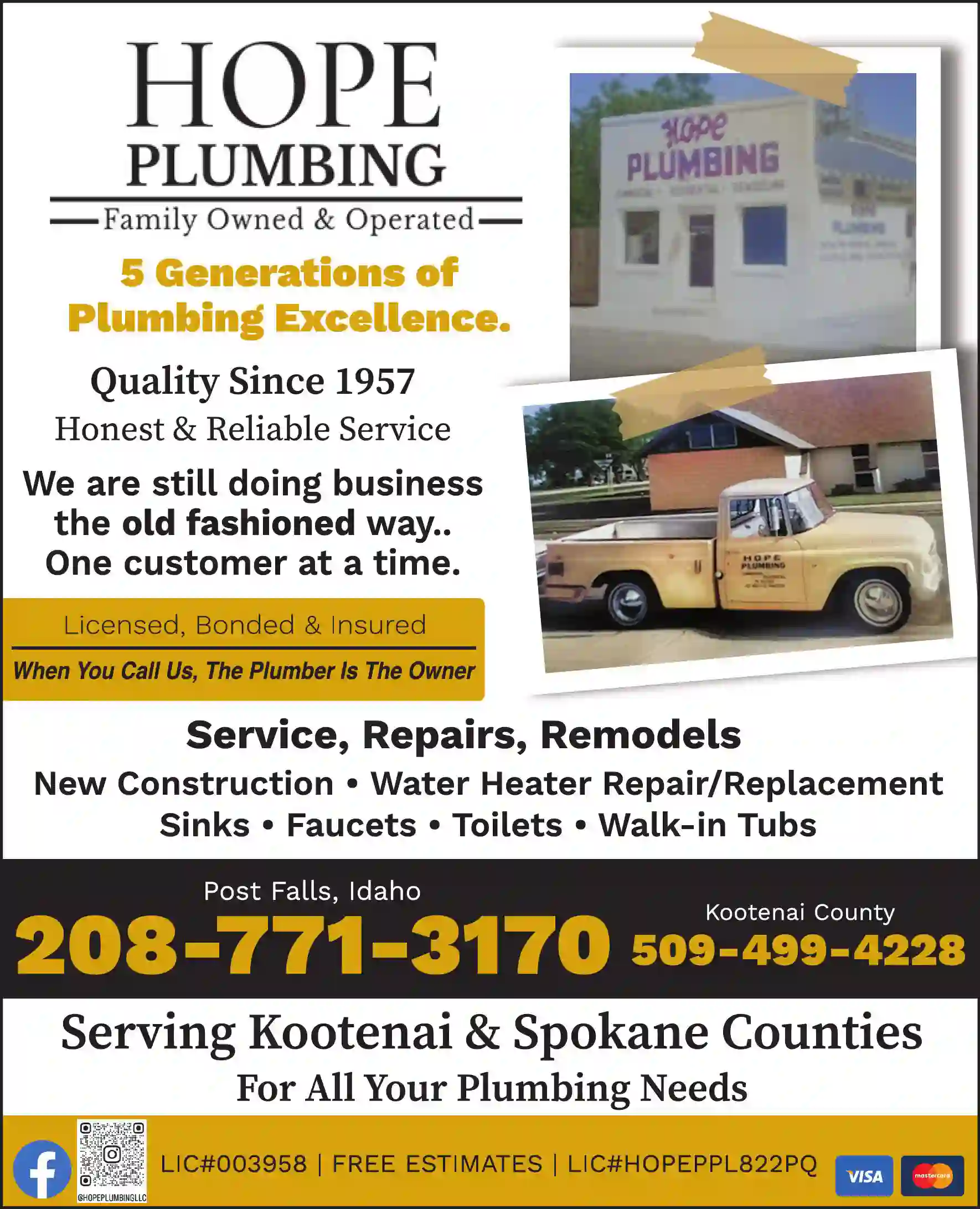 Plumbing Contractors print ad for Hope Plumbing