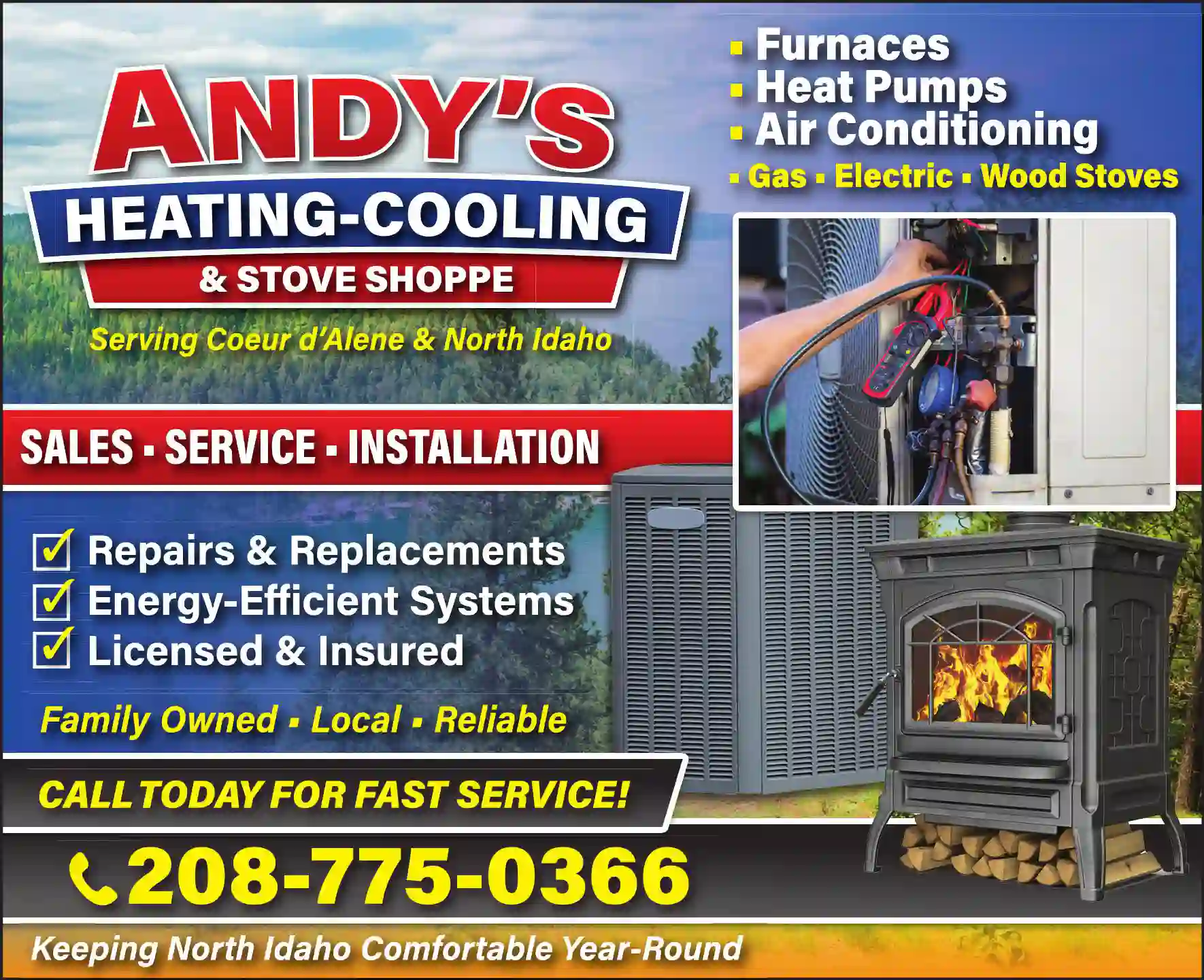 Heating Contractors print ad for Andy's Heating-Cooling & Stove Shoppe