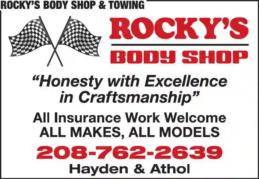 Auto Body Repair & Paint print ad for Rocky's Body Shop & Towing